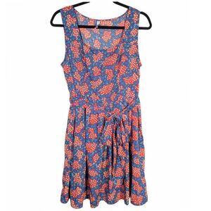 H! by Henry Holland red white blue floral dot fit flare tie waist dress 12